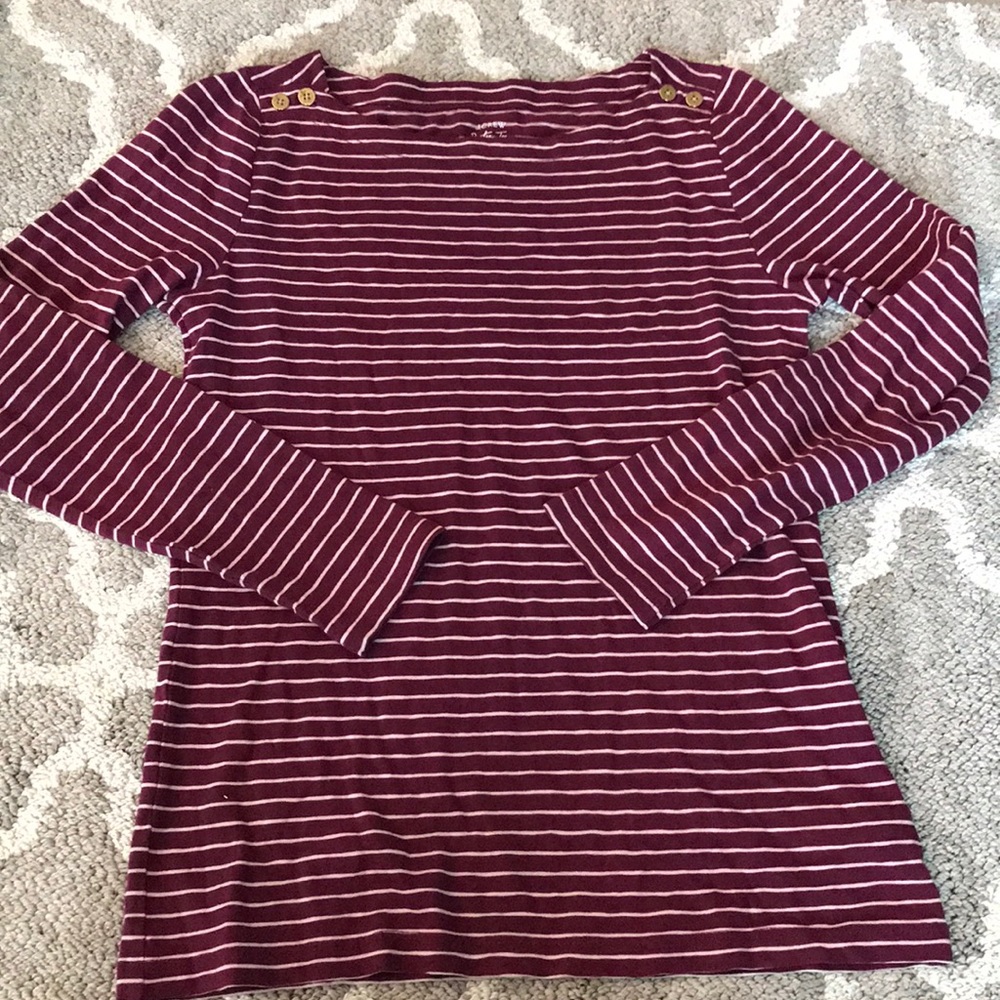 J Crew burgundy striped long sleeve painters shirt